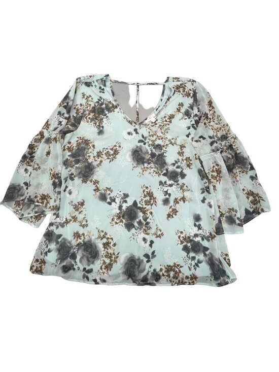 None Tops - c layered blouse shirt mid sleeve flared sheer sleeves floral boho large bust 20